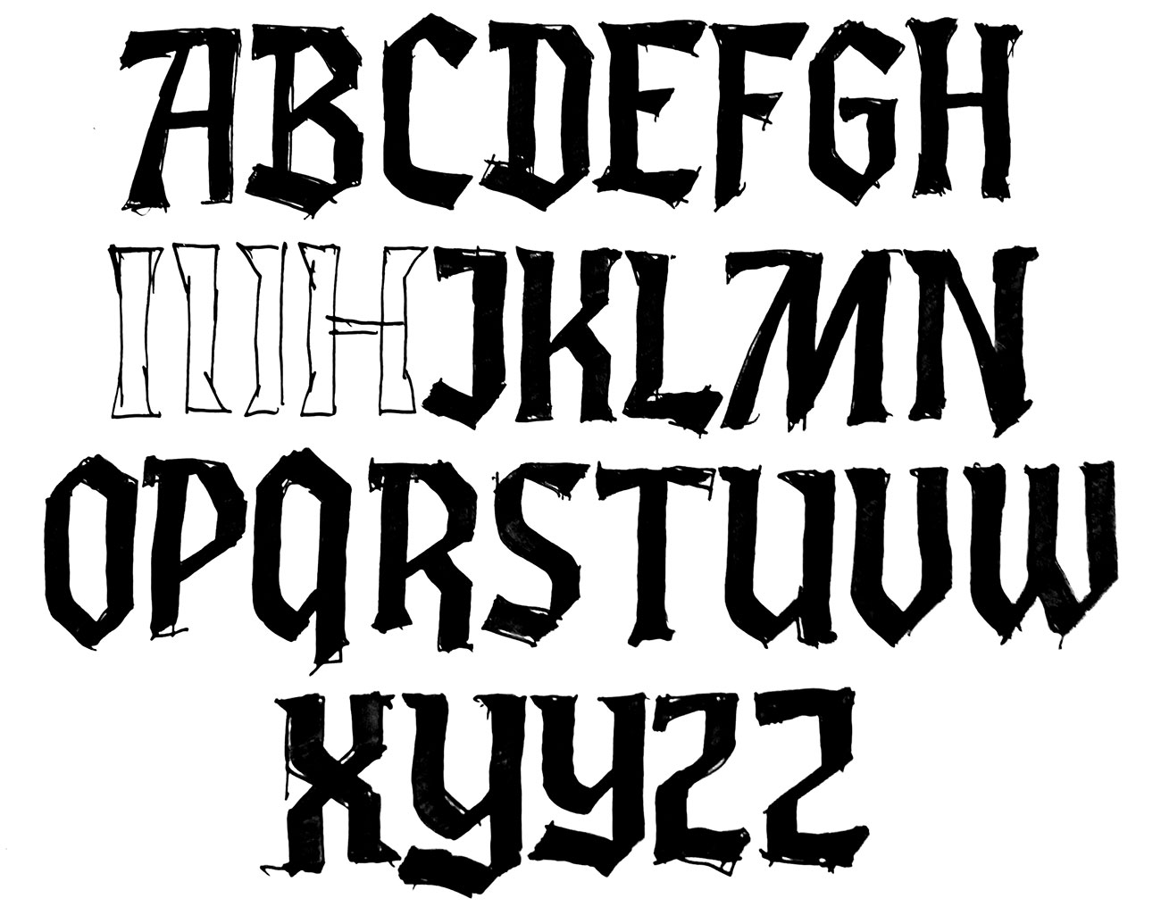 Alphabet of manually drawn capital letters